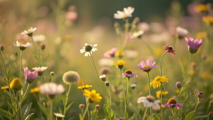 Vibrant Wildflower Meadow in Golden Sunlight