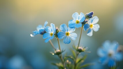 Beautiful Blue Flowers in Soft Sunlight, Delicate Petals, Spring Bloom, Nature Photography