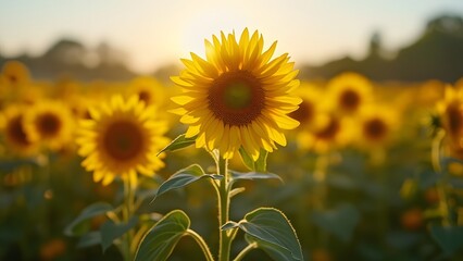 Stunning Sunflowers at Sunset Golden Hour Field