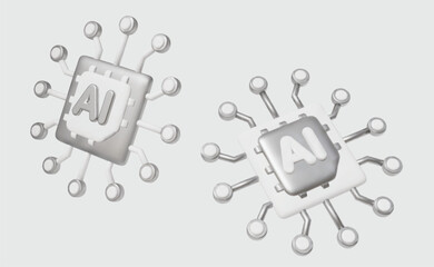 3D AI Icon Set: Essential collection of high-quality microchip illustrations for technology, software development, and future innovation projects.