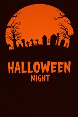 Spooky halloween night cemetery silhouette under a full moon
