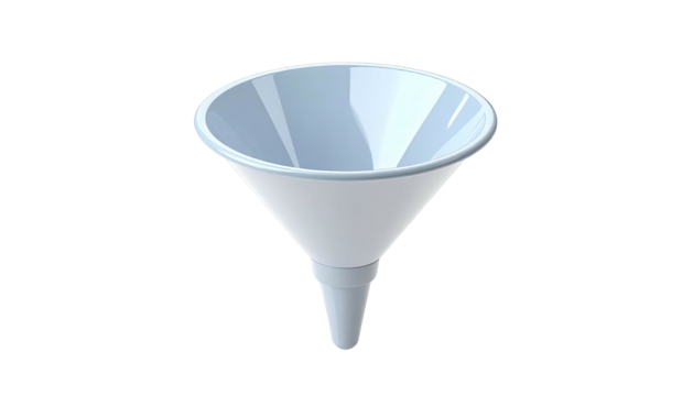 A clean, white funnel is isolated against a pure black background