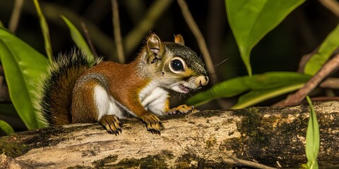 Adorable Red Squirrel on Branch Wildlife Photography