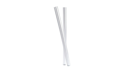 Two parallel, shiny silver sticks diagonally against a stark black background