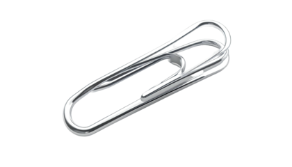 Shiny, silver metal paperclip sits against a black background