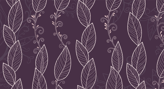 Delicate floral patterns with falling leaves create an elegant botanical background.