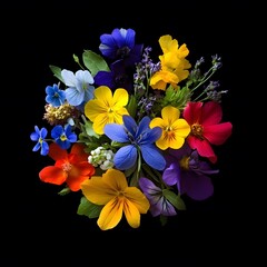Vibrant Rainbow Wildflower Bouquet Closeup, Colorful Floral Arrangement