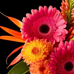 Vibrant Pink and Orange Gerbera Daisies Flower Bouquet Closeup
