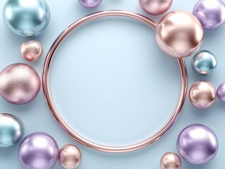 Pastel Metallic Spheres and Rose Gold Ring Abstract Background
