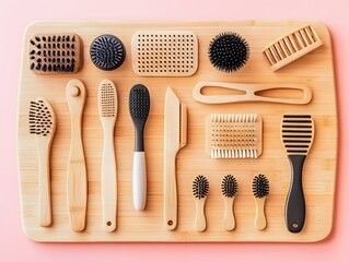 Eco-Friendly Bamboo Cleaning Brushes Set on Wooden Board