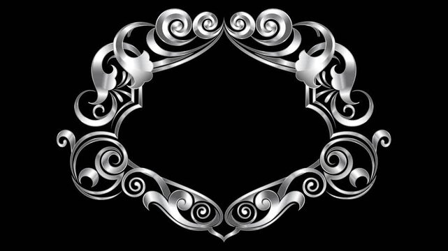 black and white border floral frame with alpha channel