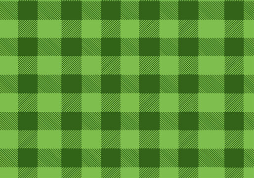 Seamless green plaid vector pattern with gingham fabric texture for vintage picnic tablecloth design