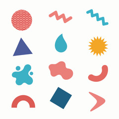 Colorful abstract shapes in various sizes and forms. Abstract shapes in vibrant colors. Playful, colorful abstract design with unique shapes. Pastel shapes, vector element set.