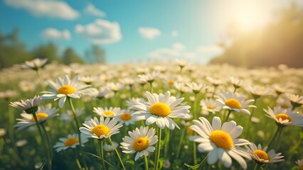 Fototapeta premium Vibrant Daisy Field in Sunny Meadow Landscape