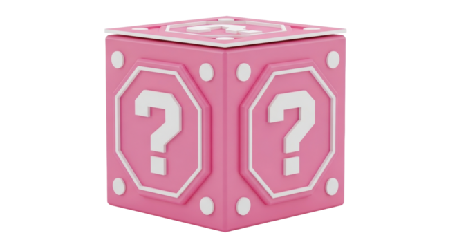 Isolated Pink Question Block, Mystery, Games, and Retro Style Objects for Fun and Puzzles