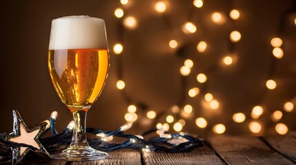 Festive Beer Glass with Warm Lights, Holiday Cheer
