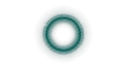Isolated teal halftone dots circle pattern for circular design element or decorative motif