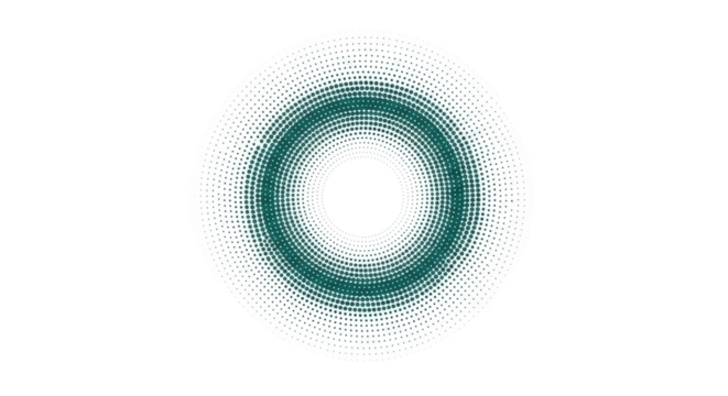 Isolated teal halftone dots circle pattern for circular design element or decorative motif