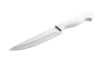 A pristine white knife with ergonomic handle lies on a black background