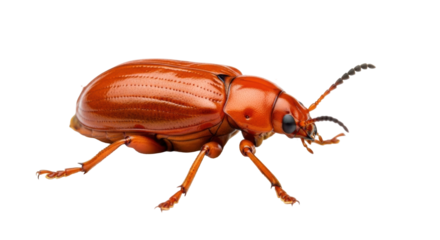 Isolated Orange Leaf Beetle with Long Antennae Crawling on Transparent Surface, Detailed View