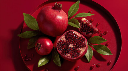 Pomegranates on Red Background