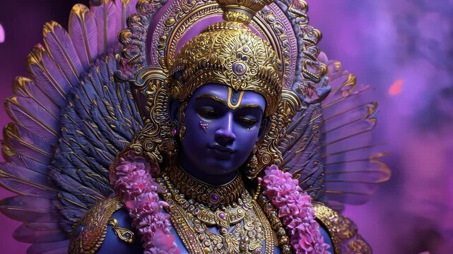 Ornate Hindu Deity Statue with Purple Aura