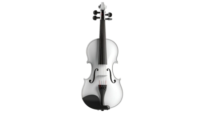 Isolated pristine white violin, shadowed and centered on a stark black background