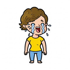 Obraz premium Joyful tears overflow from a cartoon woman's eyes, a burst of unbridled happiness and elation, expressing intense positive emotion in a bright, cheerful scene