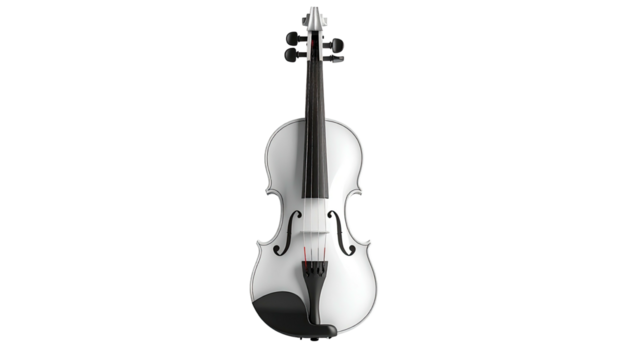 Isolated pristine white violin, shadowed and centered on a stark black background