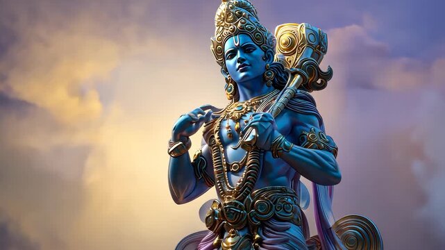 Majestic Deity Statue Against Dramatic Sky