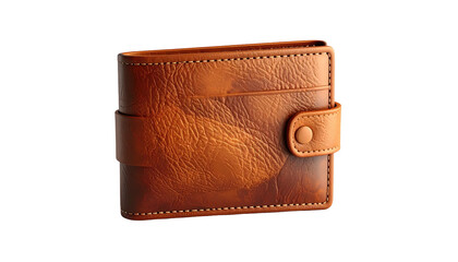 A realistic rendering of a closed, leather wallet in warm brown tones
