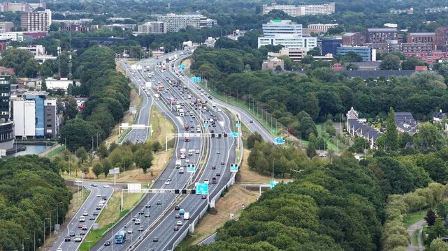 Traffic on the A28 highway running through Zwolle in Overijssel The Netherlands