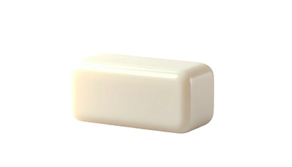 A smooth, rectangular, white soap bar, slightly rounded, on a black background