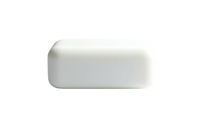 A rectangular, white, smooth, and softly rounded stationery eraser, set against black