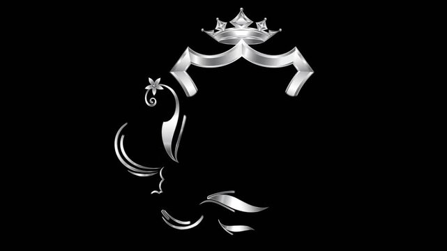 black and white border floral frame with alpha channel