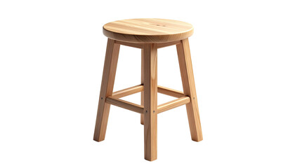 Simple, wooden stool with a round seat and four sturdy legs against black