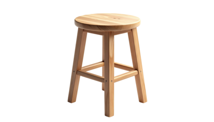 Simple, wooden stool with a round seat and four sturdy legs against black