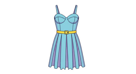Isolated cute summer dress cartoon illustration with yellow belt and light blue color