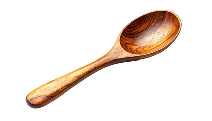 Close-up of a wooden spoon, set against a black background, with detailed grain