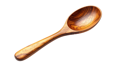 Close-up of a wooden spoon, set against a black background, with detailed grain