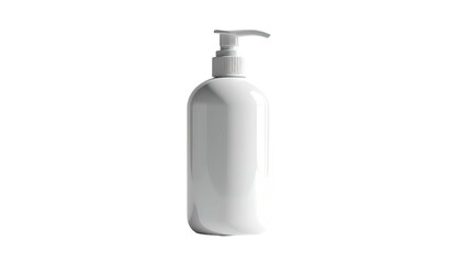 Minimalist glossy white pump bottle against a black background