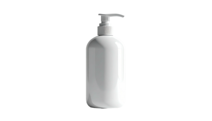 Minimalist glossy white pump bottle against a black background