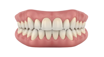 Isolated human jaw anatomical model, teeth in gums with healthy teeth and natural gum tone