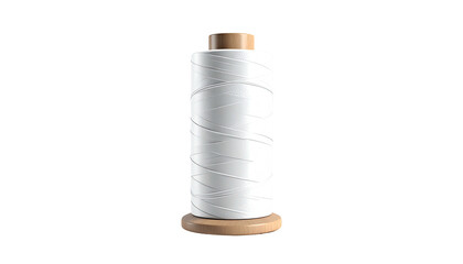 White thread wound on a wooden spool, isolated on a pure black background