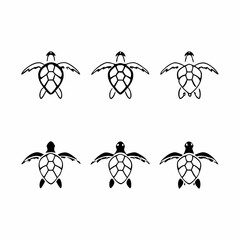 Collection of six sea turtle icons, representing marine life and conservation efforts