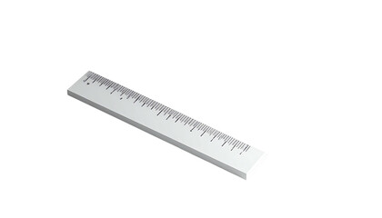 A white rectangular measuring tool with graduated markings angled against black