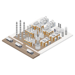 Fototapeta premium Plant with smokestacks and ventilation system isometric
