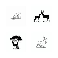 Deer Behavior Illustration Set – Drinking, Leaping, Resting, and Interaction