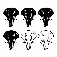 Collection of elephant head icons in black and white, , in various styles