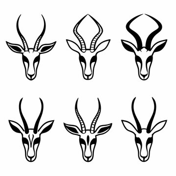 Collection of springbok head icons, showcasing various graphic styles and designs
